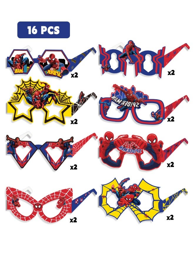 16 عبوة من نظارات ورقية للحفلات، نظارات ورقية سبايدر مان المضحكة، دعائم فستان سبايدر مان الفاخرة لحفلات الأطفال الممتعة بطابع سبايدر مان، هدايا حفلات سبايدر مان، ديكور حفلات بطابع سبايدر مان - Image 1