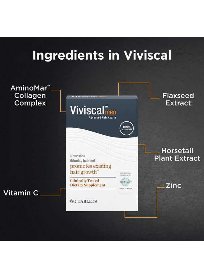 Viviscal Men'S Hair Growth Supplements For Thicker Fuller Hair Clinically Proven With Proprietary Collagen Complex 60 Tablets 1 Month Supply  - Image 3