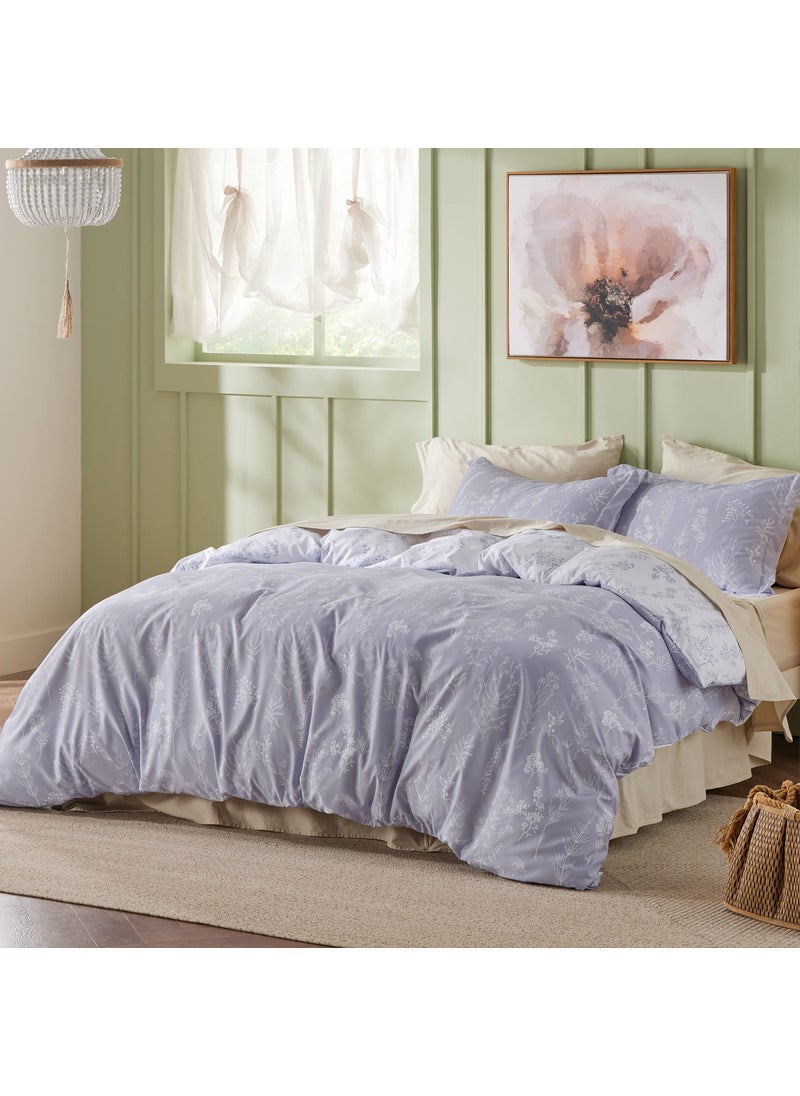 Bedsure Bedsure Queen Comforter Set - Lavender Comforter  Cute Floral Bedding Comforter Sets  Gifts for Woman  3 Pieces  1 Soft Reversible Botanical Flowers Comforter and 2 Pillow Shams  - Image 2
