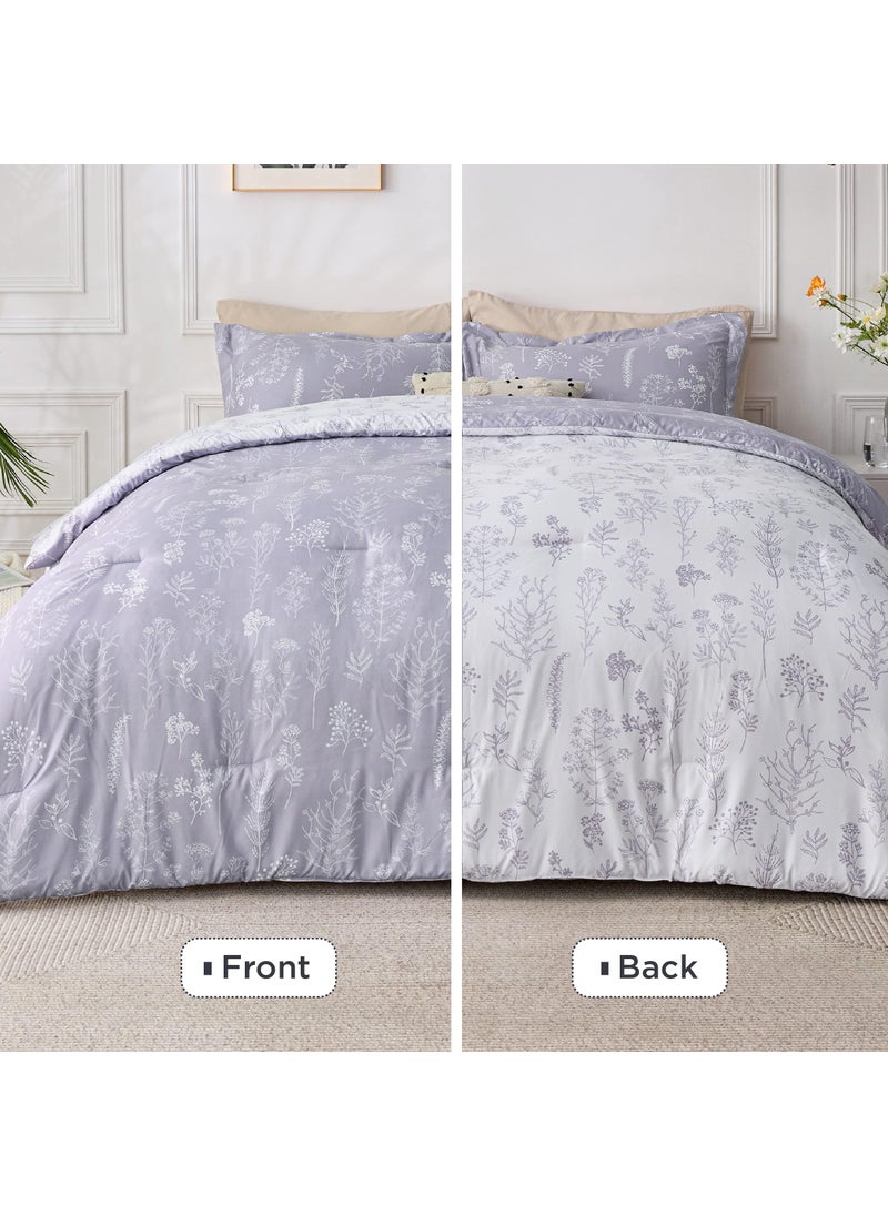 Bedsure Bedsure Queen Comforter Set - Lavender Comforter  Cute Floral Bedding Comforter Sets  Gifts for Woman  3 Pieces  1 Soft Reversible Botanical Flowers Comforter and 2 Pillow Shams  - Image 5