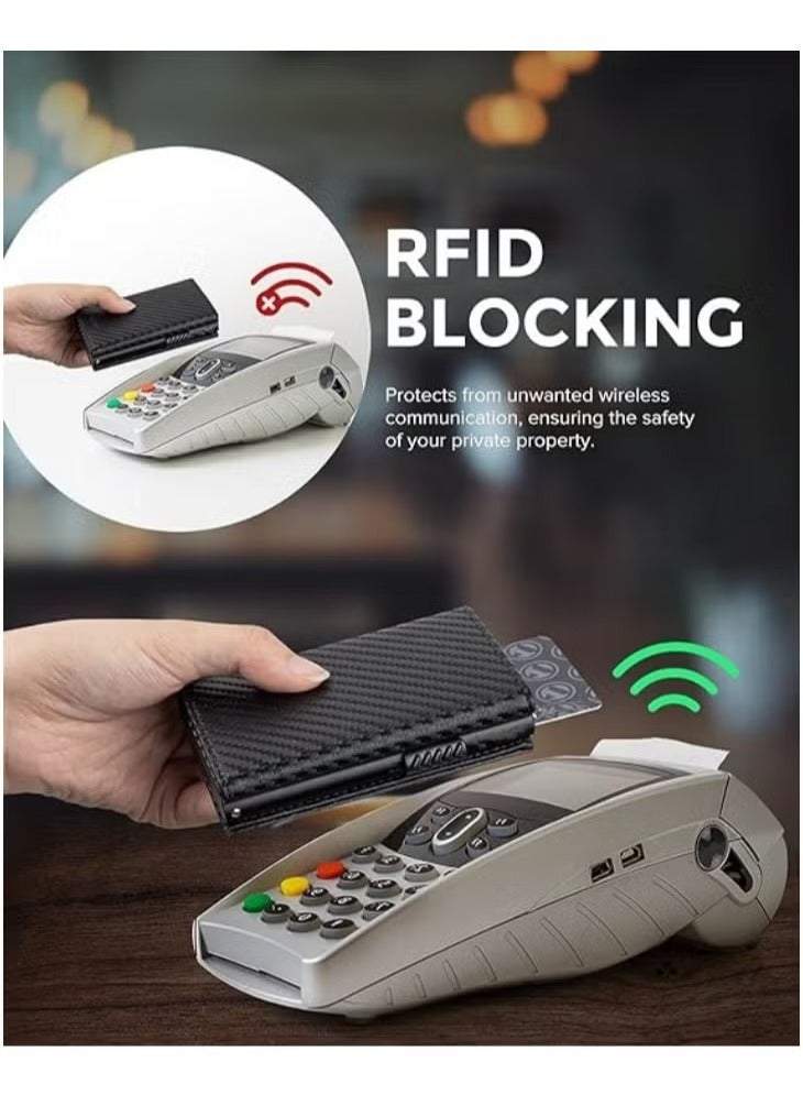 Credit Card Holder RFID Blocking Genuine Leather Pop Up Anti Theft Card Wallet with Banknote Compartment, ID Window, Coin Pocket and Magnetic Closure for Men Gifts  - Image 4