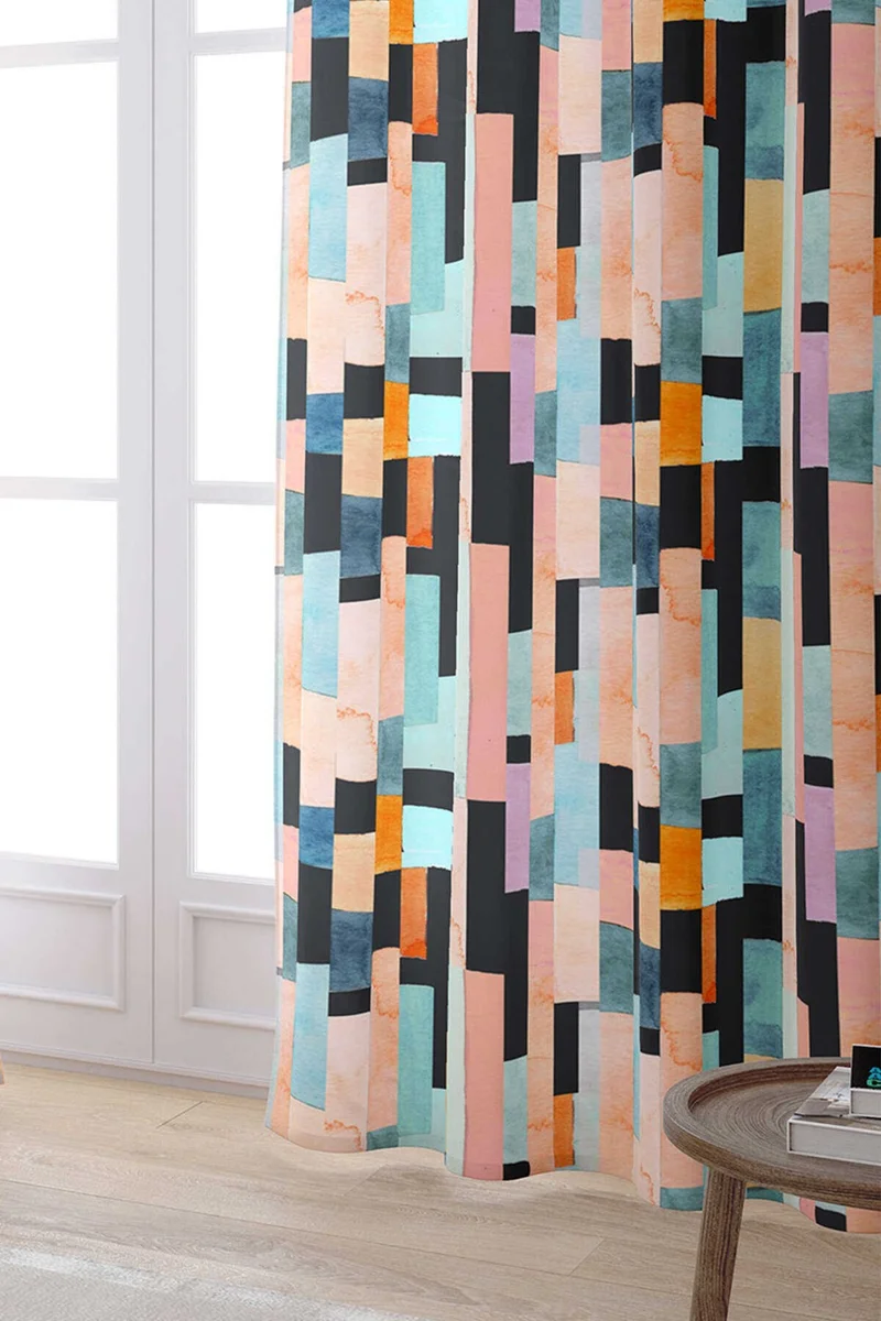 Cango Home Orange Mixed Color Abstract Digital Printed Curtain CGH241-PR