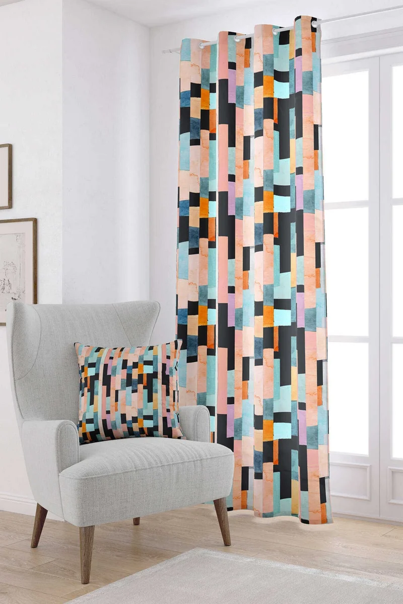 Cango Home Orange Mixed Color Abstract Digital Printed Curtain CGH241-PR