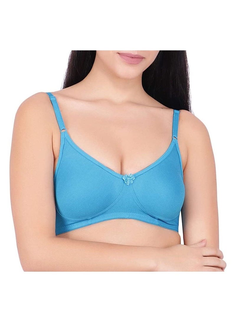 Love Bell Women's Everyday Bra - Non-Padded Soft Cup T-shirt Bra - Premium Cotton - Seamless, Moulded, 18 hour Tshirt Bra (C, Lagoon Blue, 34C) - Image 1