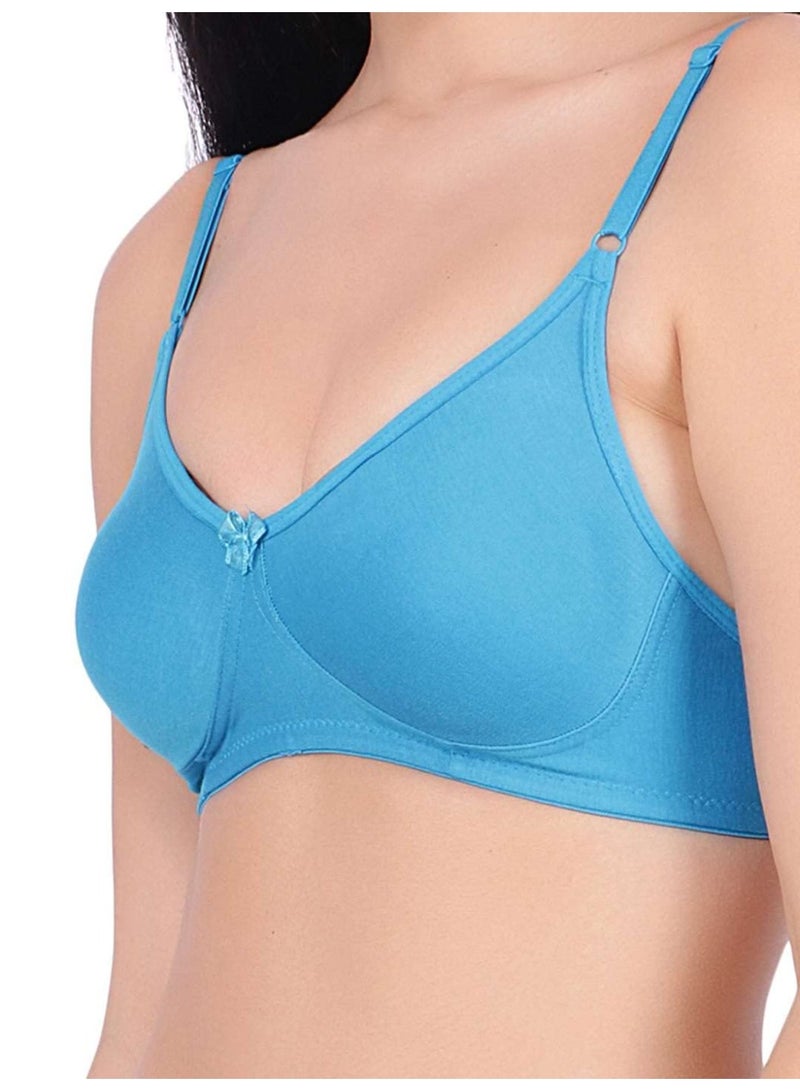 Love Bell Women's Everyday Bra - Non-Padded Soft Cup T-shirt Bra - Premium Cotton - Seamless, Moulded, 18 hour Tshirt Bra (C, Lagoon Blue, 34C) - Image 5