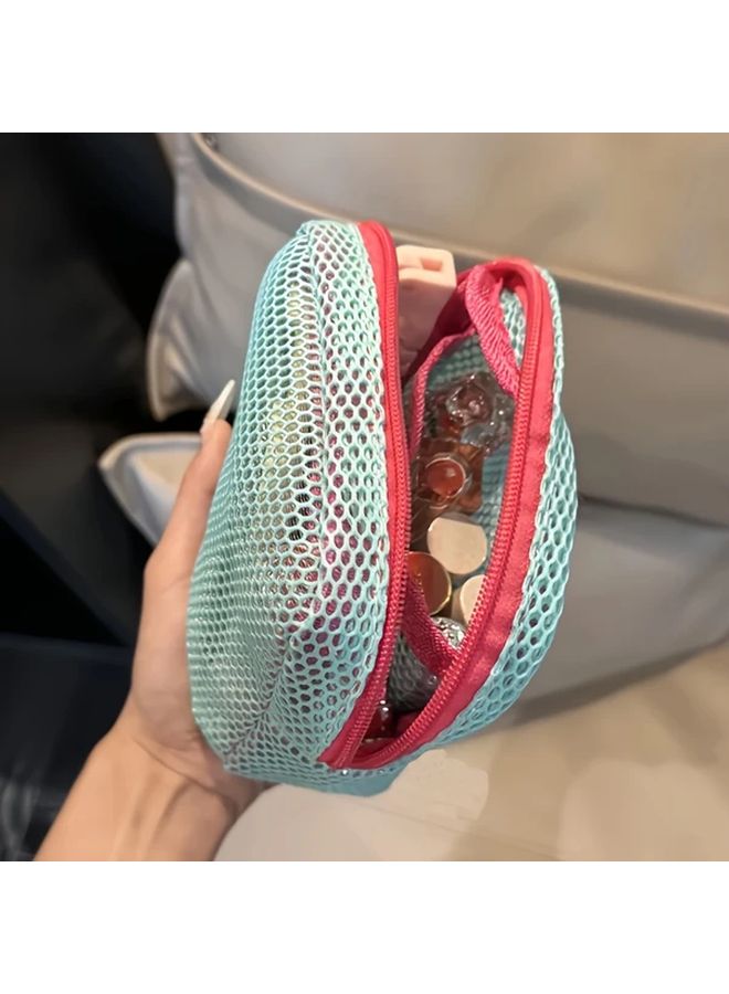 Green Lightweight Mesh Makeup Bag Portable Cosmetic Organizer with Zipper for Travel - Image 3