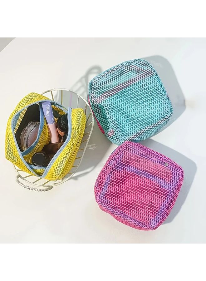 Green Lightweight Mesh Makeup Bag Portable Cosmetic Organizer with Zipper for Travel - Image 1