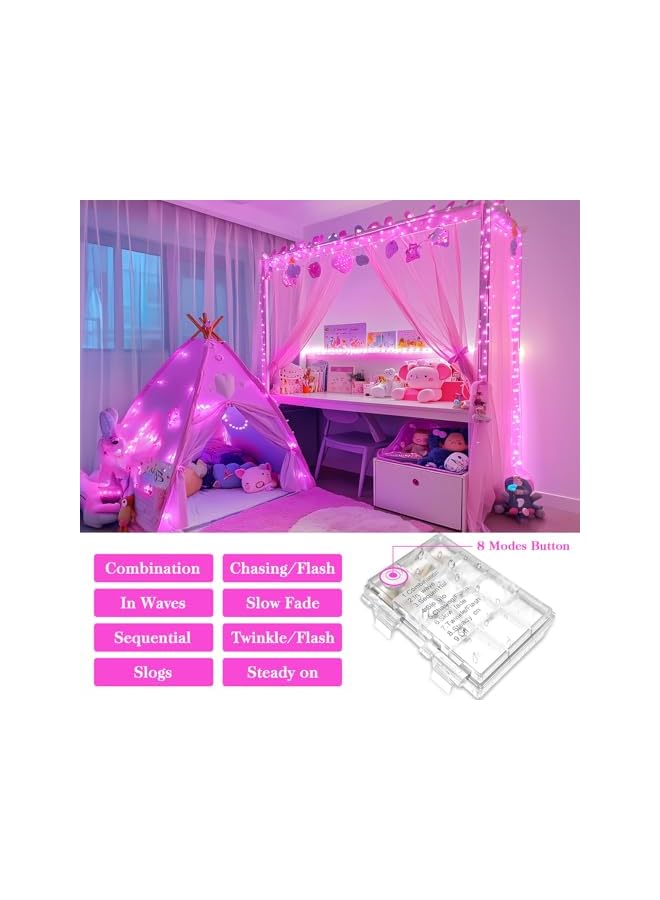 The Bros 33ft 100 LED Pink Christmas Tree Lights, Pink Battery Operated Lights with 8 Modes Remote Indoor Outdoor Waterproof - Image 4