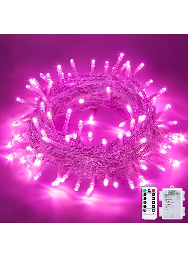 The Bros 33ft 100 LED Pink Christmas Tree Lights, Pink Battery Operated Lights with 8 Modes Remote Indoor Outdoor Waterproof - Image 1