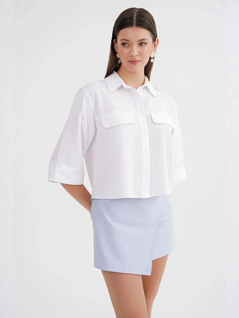 Mixray White Mixray Short Sleeve Crop Poplin Shirt for Women | Best Price UAE