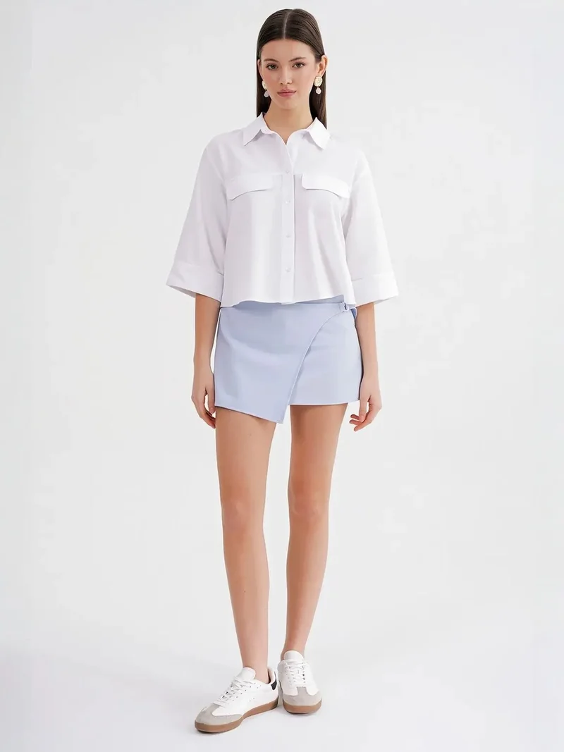 Mixray White Mixray Short Sleeve Crop Poplin Shirt for Women | Best Price UAE