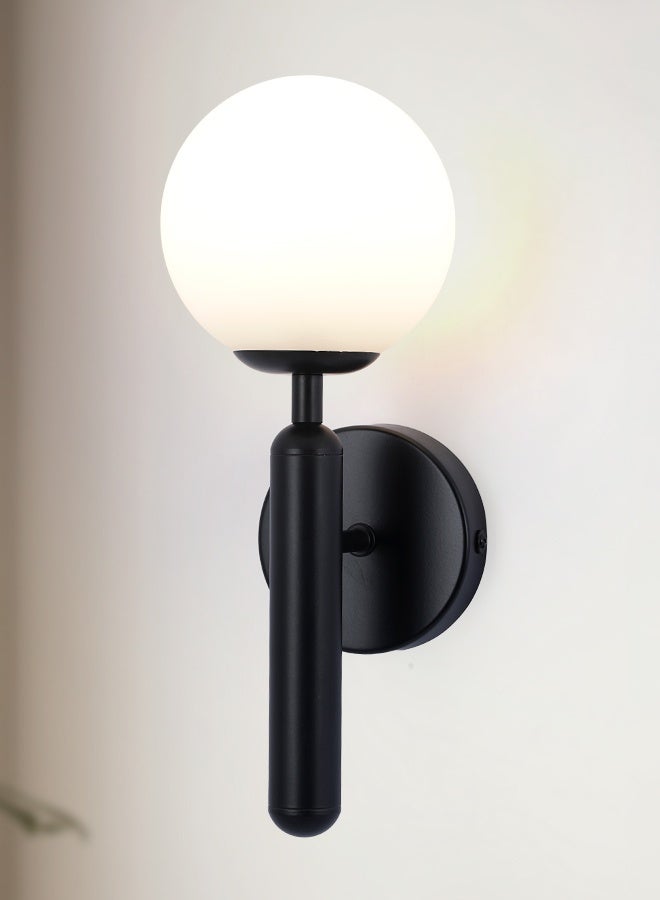 YATAI LIGHTING Modern Black LED Wall Light, 30cm Acrylic Globe Indoor Wall Lamp with E27 Bulb Included, 3-Color Switch Control 3000K to 6000K for Bedroom, Living Room, Dining Room - Image 1