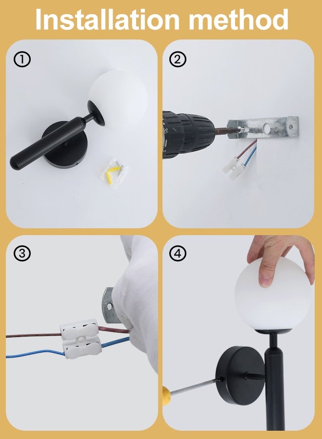 YATAI LIGHTING Modern Black LED Wall Light, 30cm Acrylic Globe Indoor Wall Lamp with E27 Bulb Included, 3-Color Switch Control 3000K to 6000K for Bedroom, Living Room, Dining Room - Image 5