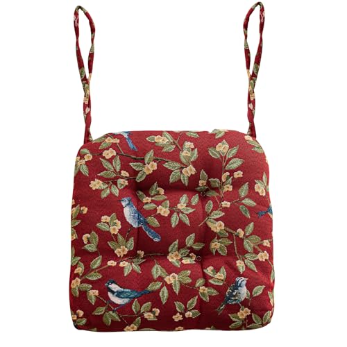 vctops Farmhouse Bird Print Chair Cushions with Ties UShaped Soft Comfortable Chair Pads Non Slip Seat Cushions for Indoor Dining Room and Kitchen Chairs Red16x16 - Image 1