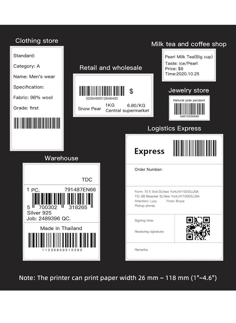 Generic wireless thermal printer for printing all types of labels in all shapes - circular, rectangular, and square. It works wirelessly via Bluetooth through a mobile application or via USB. It works with all Android,  ios , and Windows devices.  - Image 2