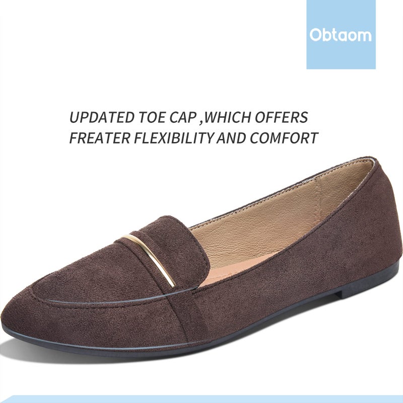 Obtaom Women's Pointy Toe Loafer Flat Comfortable Faux Suede Work Shoes,Cute Penny Loafer Slip On Ballet Flat(Coffee US6) - Image 4