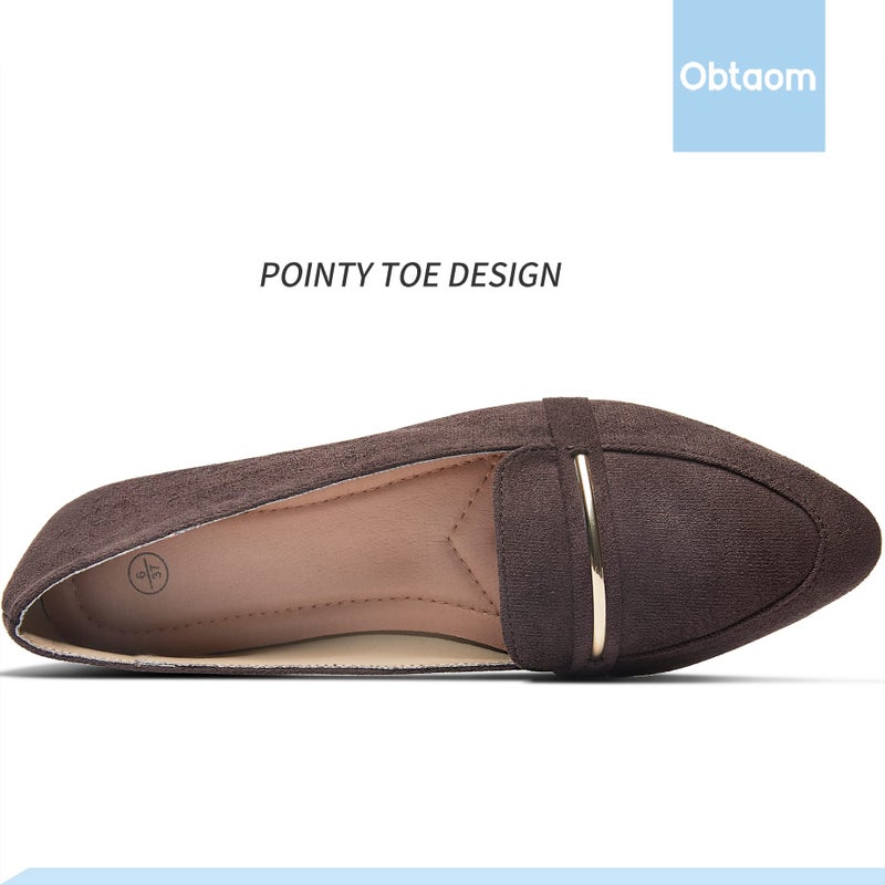 Obtaom Women's Pointy Toe Loafer Flat Comfortable Faux Suede Work Shoes,Cute Penny Loafer Slip On Ballet Flat(Coffee US6) - Image 5