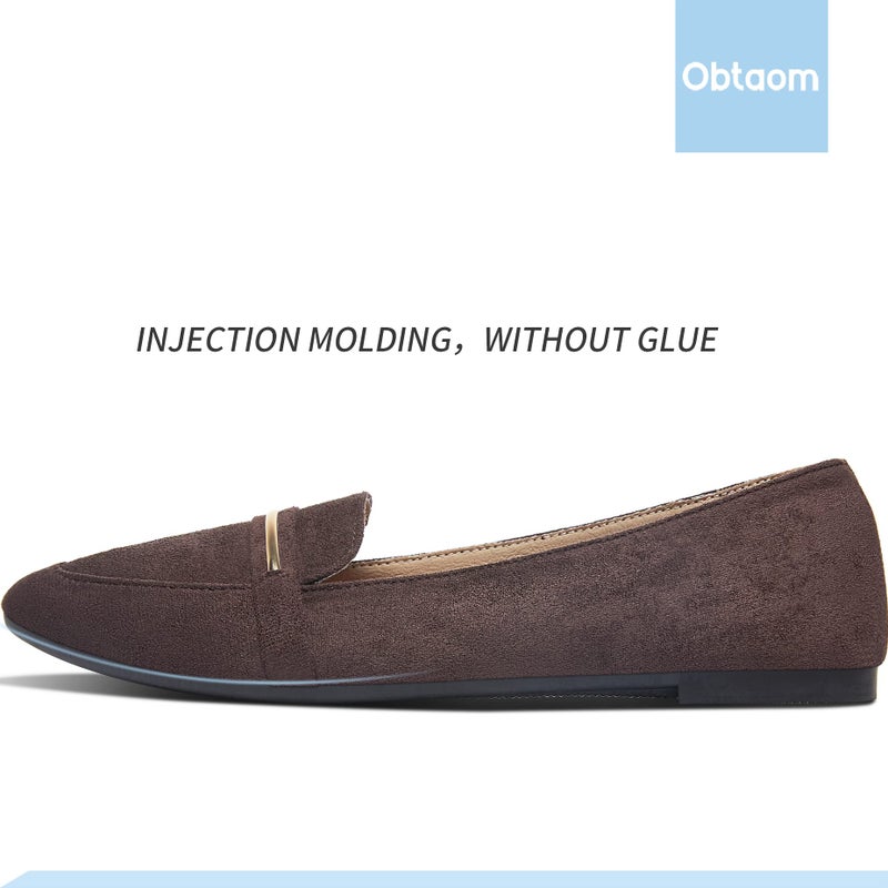 Obtaom Women's Pointy Toe Loafer Flat Comfortable Faux Suede Work Shoes,Cute Penny Loafer Slip On Ballet Flat(Coffee US6) - Image 3