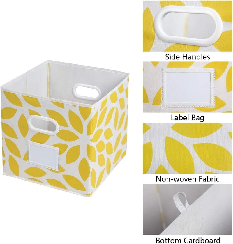 MAX Houser Fabric Storage Bins Cubes Baskets Containers with Dual Plastic Handles for Home Closet Bedroom Drawers Organizers, Flodable, Set of 6 (Yellow) - Image 4