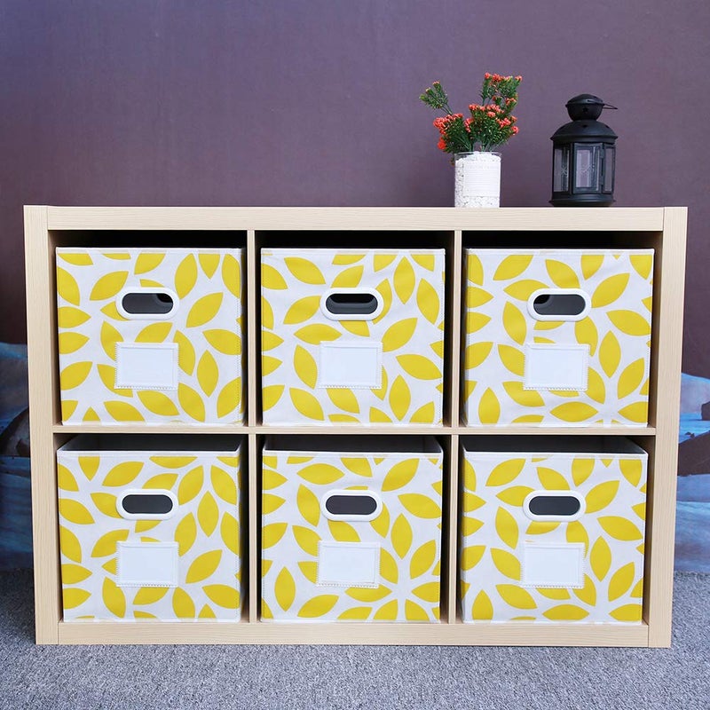 MAX Houser Fabric Storage Bins Cubes Baskets Containers with Dual Plastic Handles for Home Closet Bedroom Drawers Organizers, Flodable, Set of 6 (Yellow) - Image 5
