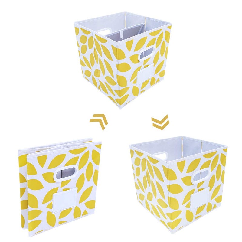 MAX Houser Fabric Storage Bins Cubes Baskets Containers with Dual Plastic Handles for Home Closet Bedroom Drawers Organizers, Flodable, Set of 6 (Yellow) - Image 3