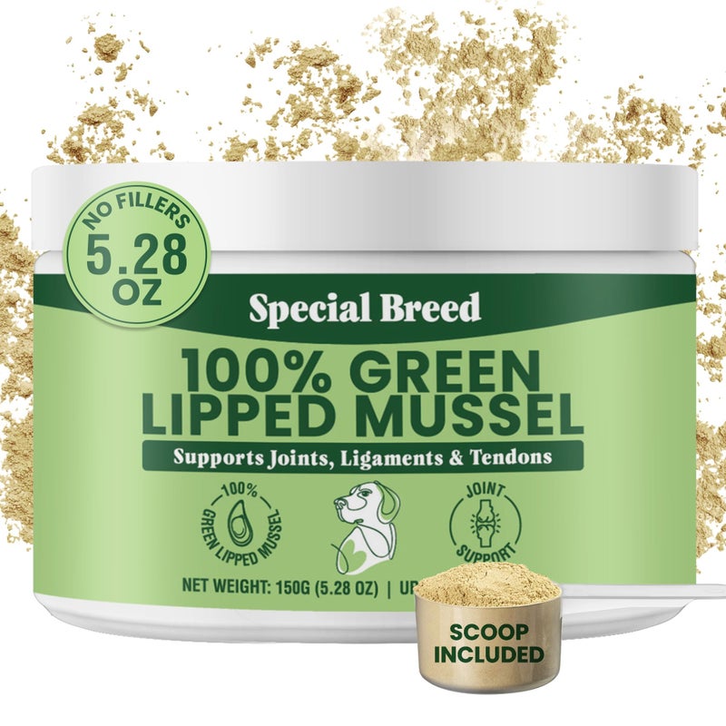 Special Breed Green Lipped Mussel Powder for Dogs & Cats - 100% New Zealand Green Lipped Mussels - Natural Hip & Joint Supplement for Joints, Tendons, Ligaments, Muscles - 150 Grams - Up to 500 Servings - Image 1