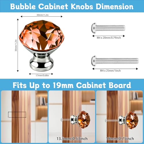 ANJUU 10 Pcs 30mm Silver Plated Base Diamond Shape Crystal Glass Cabinet Knob Drawer Knob Pull Handle Used for Kitchen Dresser Door Cupboard Amber - Image 3