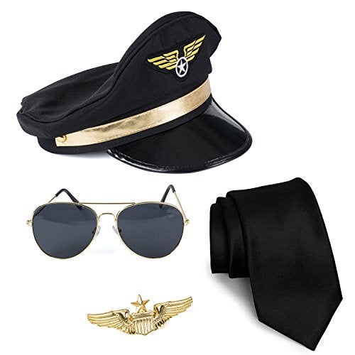 Tigerdoe Pilot Costume For Kids - 4 Piece Set for Adults and Teens Captain Accessories - Image 1