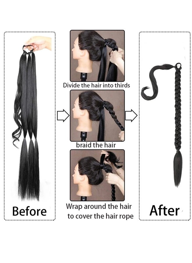 Black Wigs Natural Ponytails Synthetic Wig Braids Wrap-around Hair Extensions Ponytails
