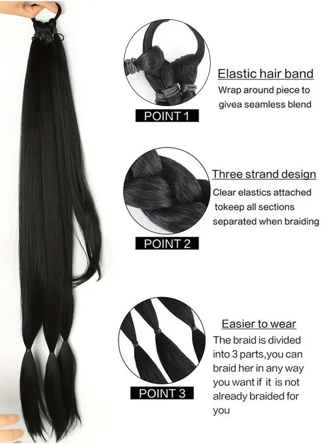 Black Wigs Natural Ponytails Synthetic Wig Braids Wrap-around Hair Extensions Ponytails