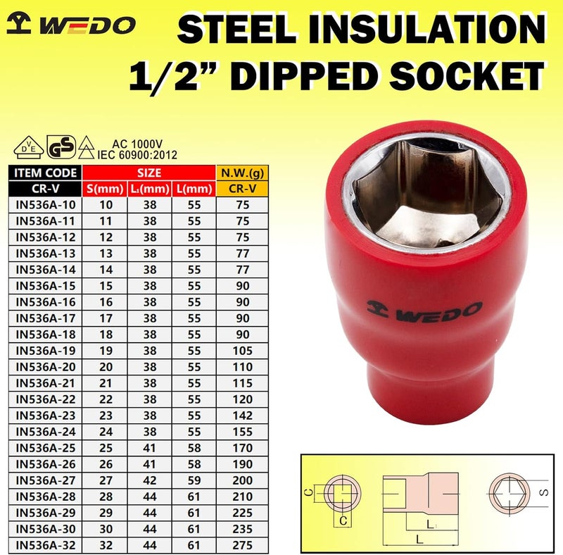Long term use design WEDO VDE 1000V Insulated 1/2"Socket,Electricians Injection Hex Socket,CR-V Steel,IEC 60900,Size 12mm Pre-stock well-packed goods Surface safe All-round unified build Upgraded general grade quality Local available supply Various fittings Flexible trendy construction Easy lifting build Simple upgraded construction Climate adapted upgraded quality Various size alternatives Classic design alternatives Sand resistant All region coverage Stable local goods source All environment compatible Different assemble options Backup reserve local stock Various color options Priority based order prep Integrated local logistics Smooth joint Dispersed regional warehouses Nationwide courier network - Image 2
