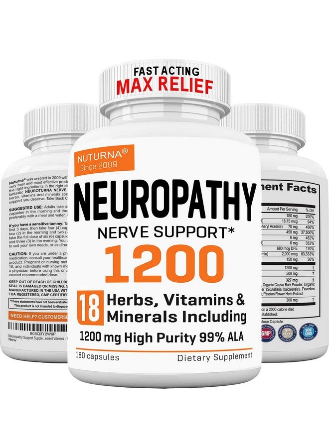 Nuturna Neuropathy Support Supplement with 1200 mg HP-99 Alpha Lipoic Acid - Max Strength ALA Nerve Formula for Feet Hands Fingers Legs - Ultra Potent 18 in 1 Natural Peripheral Nerve Vitamins - 180 Capsules - Image 1