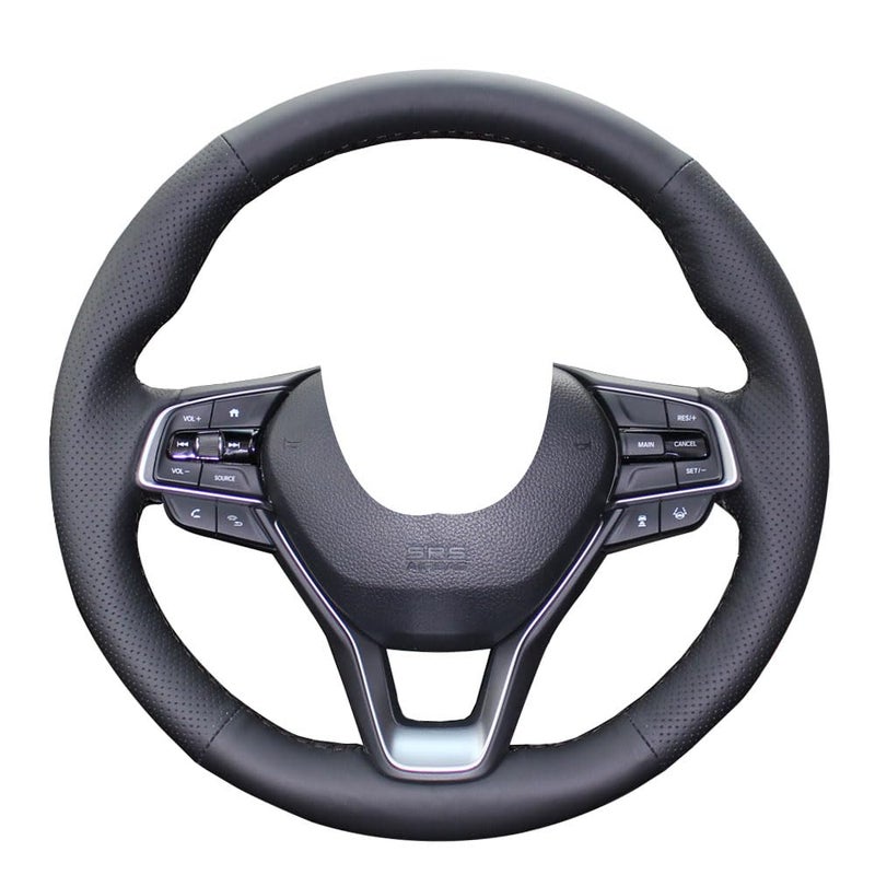 Eiseng DIY Black Genuine Leather Steering Wheel Cover Custom Fit for Honda Accord 2018 2019 2020 2021 2022 for Insight Sedan 20192022 Stitch On Wrap Interior Accessories 15 inches Black Thread