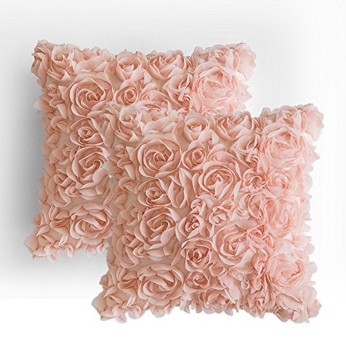 MIULEE MIULEE Pack of 2 3D Decorative Spring Romantic Stereo Chiffon Rose Flower Pillow Covers Solid Square Pillowcases for Valentines Day Decoration Sofa Bedroom Car 18x18 Inch 45x45cm Peach Pink Wedding  - Image 1