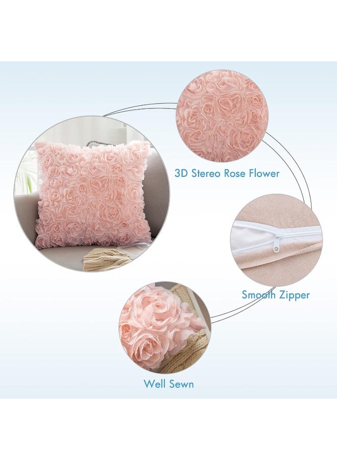 MIULEE MIULEE Pack of 2 3D Decorative Spring Romantic Stereo Chiffon Rose Flower Pillow Covers Solid Square Pillowcases for Valentines Day Decoration Sofa Bedroom Car 18x18 Inch 45x45cm Peach Pink Wedding  - Image 3