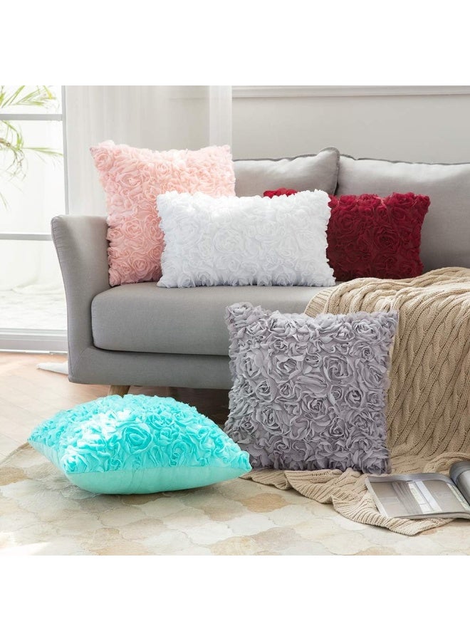 MIULEE MIULEE Pack of 2 3D Decorative Spring Romantic Stereo Chiffon Rose Flower Pillow Covers Solid Square Pillowcases for Valentines Day Decoration Sofa Bedroom Car 18x18 Inch 45x45cm Peach Pink Wedding  - Image 4