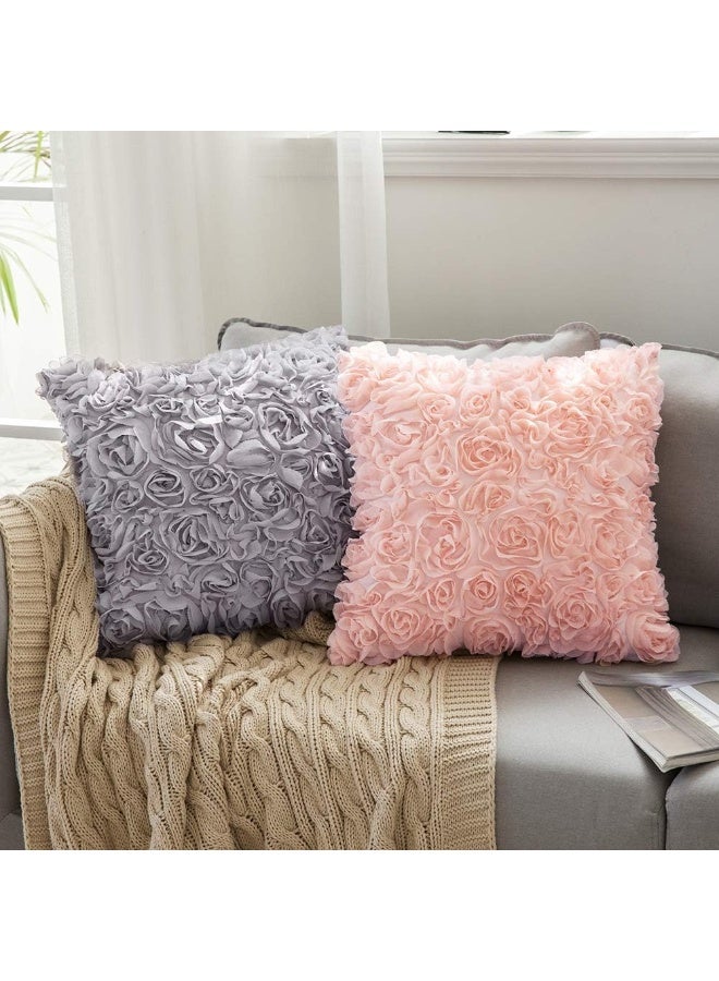 MIULEE MIULEE Pack of 2 3D Decorative Spring Romantic Stereo Chiffon Rose Flower Pillow Covers Solid Square Pillowcases for Valentines Day Decoration Sofa Bedroom Car 18x18 Inch 45x45cm Peach Pink Wedding  - Image 5