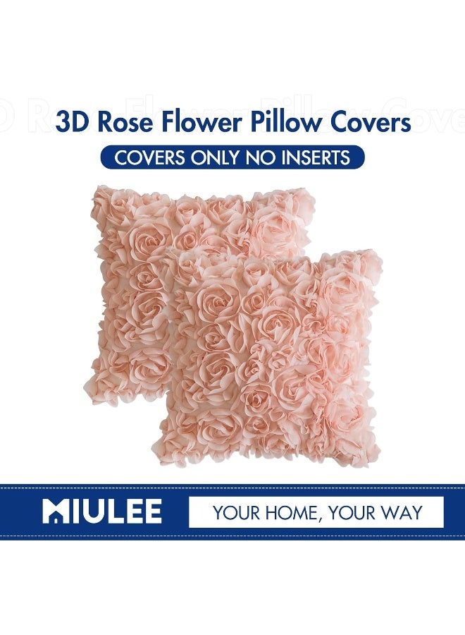MIULEE Pack of 2 3D Decorative Spring Romantic Stereo Chiffon Rose Flower Pillow Covers Solid Square Pillowcases for Valentines Day Decoration Sofa Bedroom Car 18x18 Inch 45x45cm Peach Pink Wedding