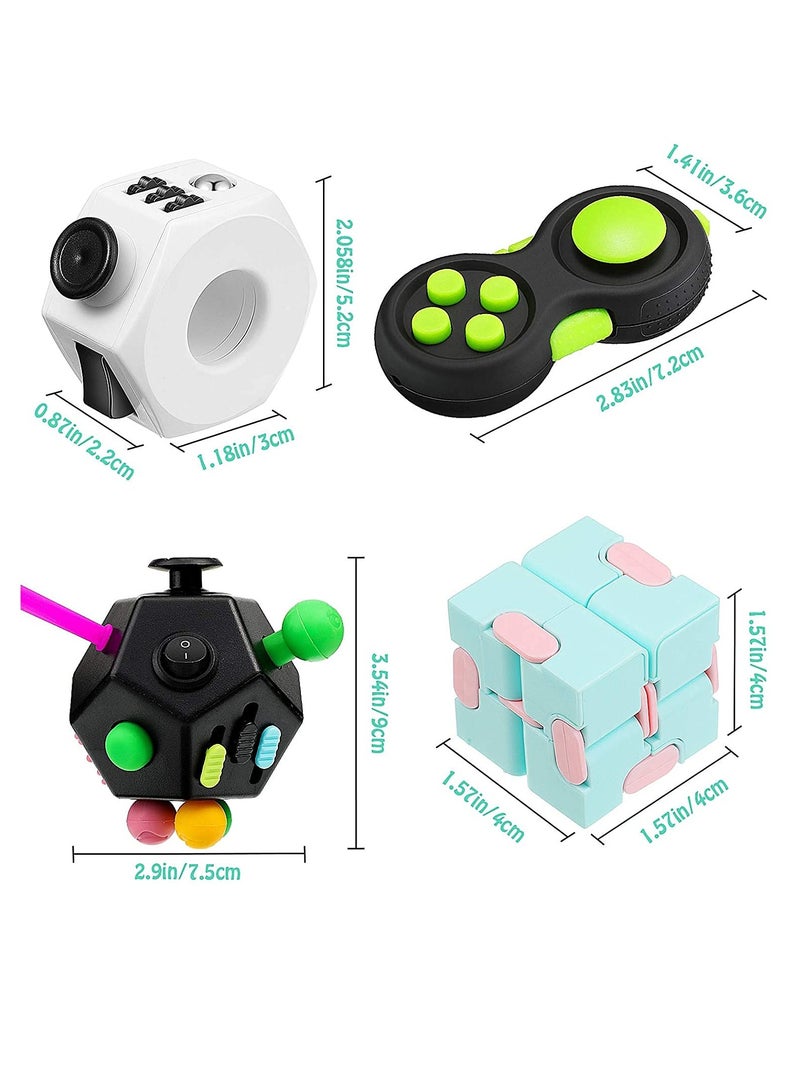 Excefore 4 Pieces Handheld Mini Fidget Toy Set Include 12-Side Fidget Toy Cube, Infinity Cube, Cam Fidget Controller Pad, Decompression Ring for Teens, Adults to Relieve Pressure, Anxiety - Image 2