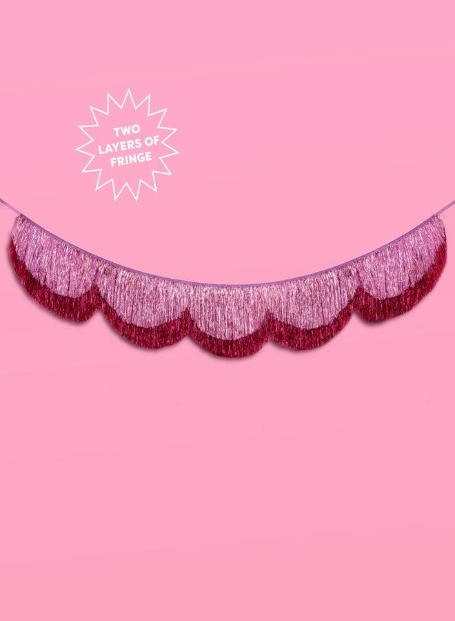 xo, Fetti Pink Scalloped Layered Fringe Banner - 5 Ft. | Bachelorette Party Decorations, Birthday Party Decor, HBD Decor, Photo Booth Banner Backdrop - Image 2