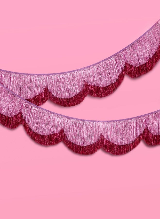 xo, Fetti Pink Scalloped Layered Fringe Banner - 5 Ft. | Bachelorette Party Decorations, Birthday Party Decor, HBD Decor, Photo Booth Banner Backdrop - Image 4