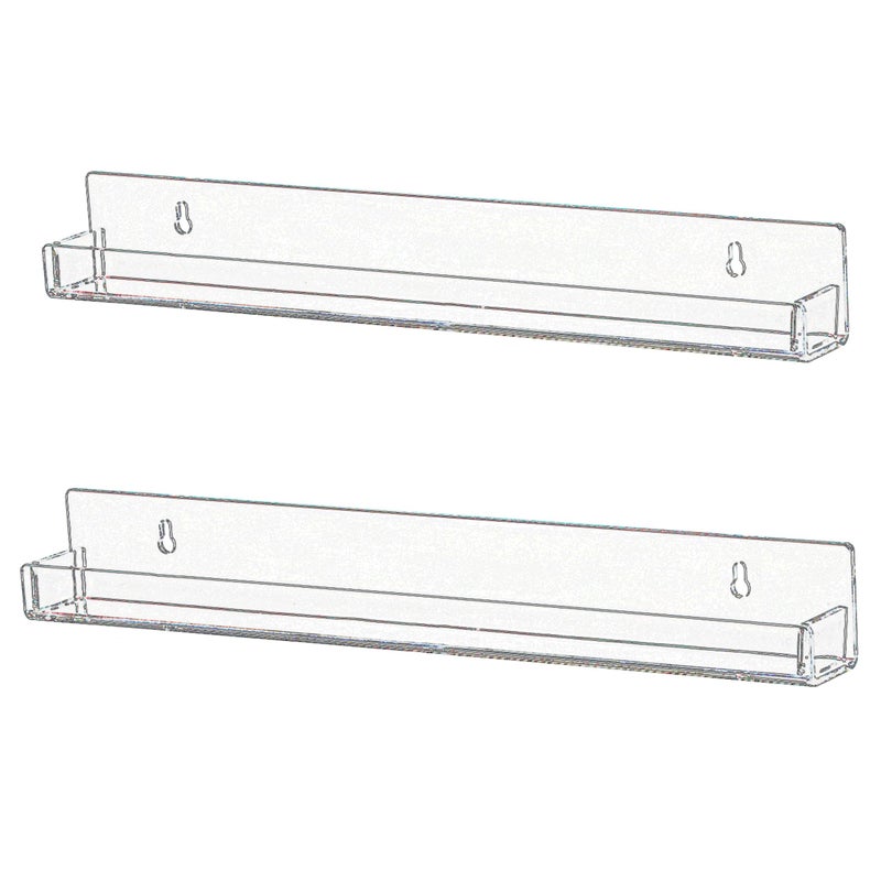 IEEK Nail Polish Rack Wall Mounted Shelf 2 Pack,Clear Kids Wall Bookshelf Acrylic Nail Polish Holder with Removable Anti-Slip End Inserts,2 Tiers Floating Polish Organizer Display 30 Bottles - Image 1