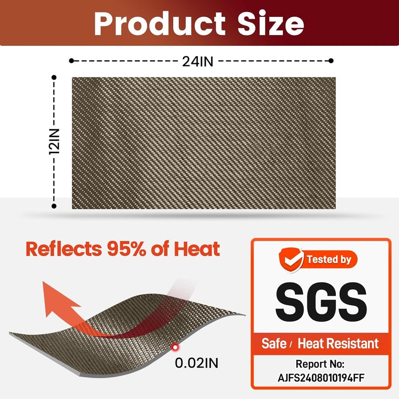 Amerbro Heat Shield Automotive Aluminum Reflects 95% of Radiant Heat, 12" x 24" Stove Heat Shield to Protect Refrigerator, Heat Shield Wrap for Exhaust, Motorcycle, Wood Stove, Cabinet, Fireplace (Brown) - Image 2