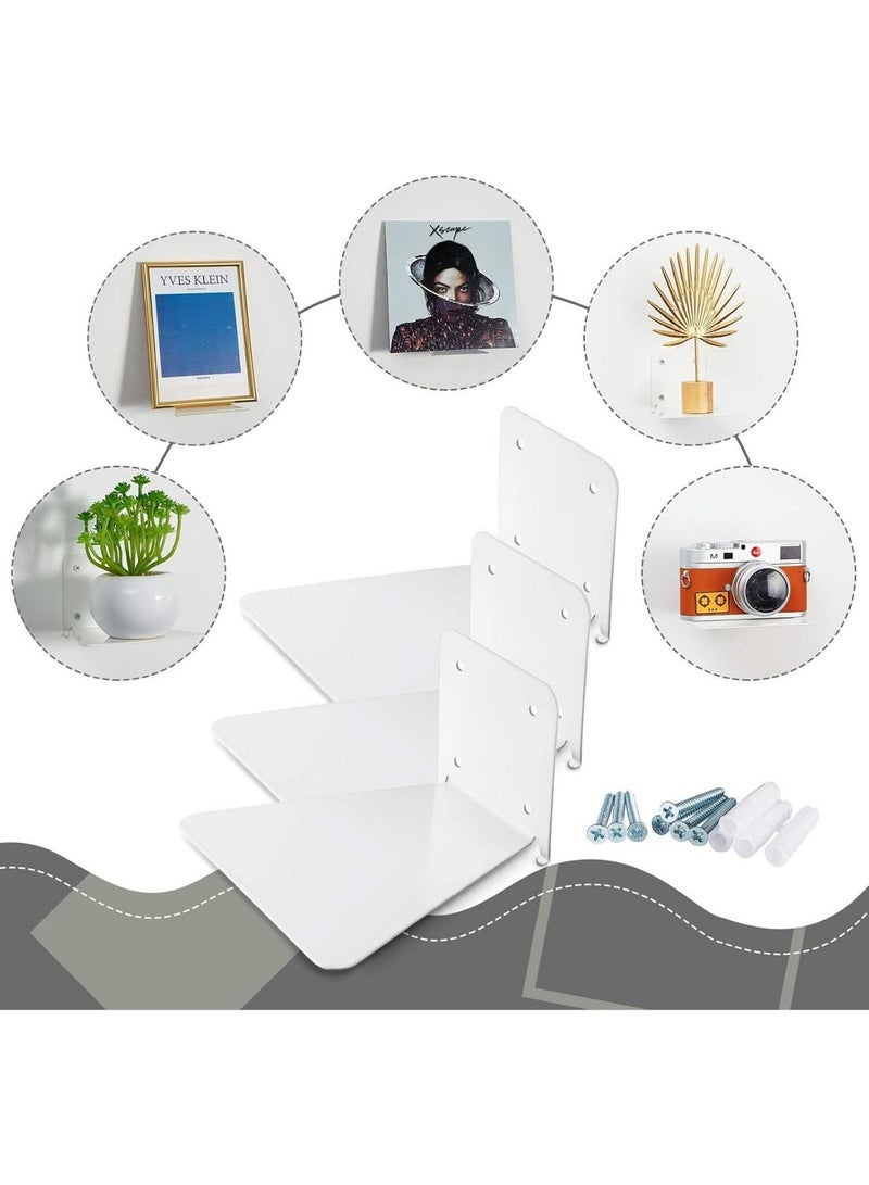 6 Pcs Floating Bookshelf Iron Floating Shelves, Invisible Wall Mounted Bookshelf Multipurpose Wall Ledge Shelves for Home Office Classroom Library (White) - Image 2