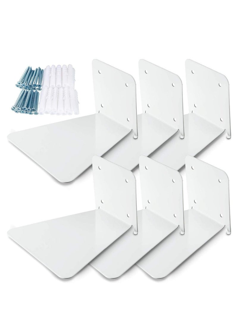 6 Pcs Floating Bookshelf Iron Floating Shelves, Invisible Wall Mounted Bookshelf Multipurpose Wall Ledge Shelves for Home Office Classroom Library (White) - Image 1