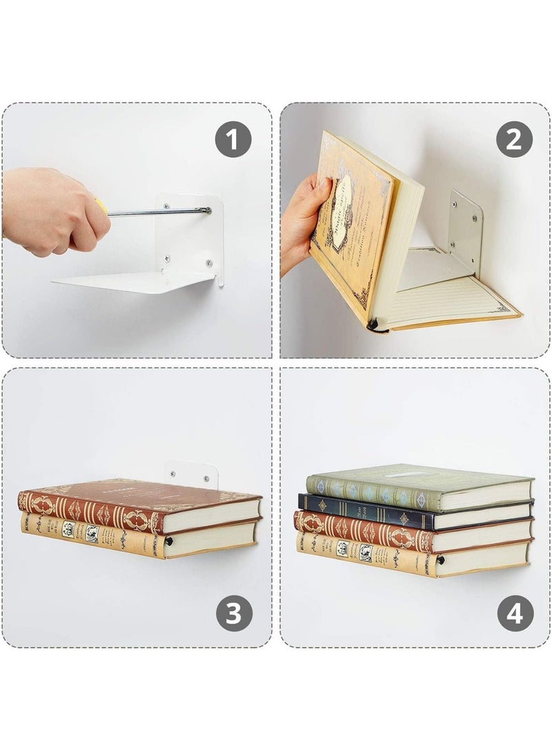 6 Pcs Floating Bookshelf Iron Floating Shelves, Invisible Wall Mounted Bookshelf Multipurpose Wall Ledge Shelves for Home Office Classroom Library (White) - Image 3