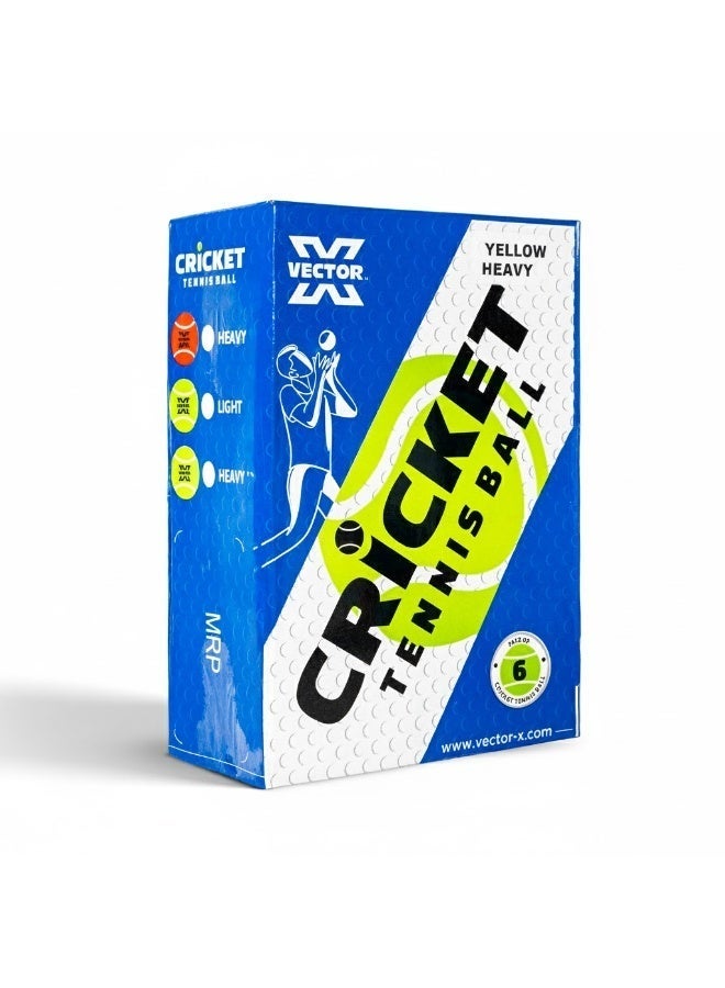 Vector X Cricket Tennis Balls Heavy For Men Kids Indoor & Outdoor Training Pack of 6 Pcs - Yellow - Image 1
