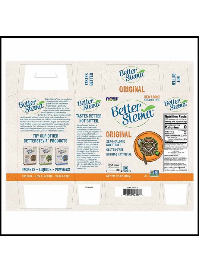 now Better Stevia Zero-Calorie Sugar Free Sweetener, Pack Of 100'S - Image 2
