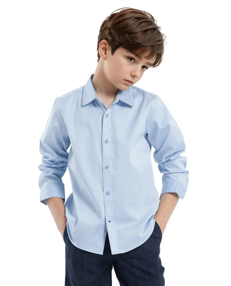 رير ونز Rare Ones Kids Holo Light Blue Cotton Blend Full Sleeve Button Solid Regular Fit Shirt