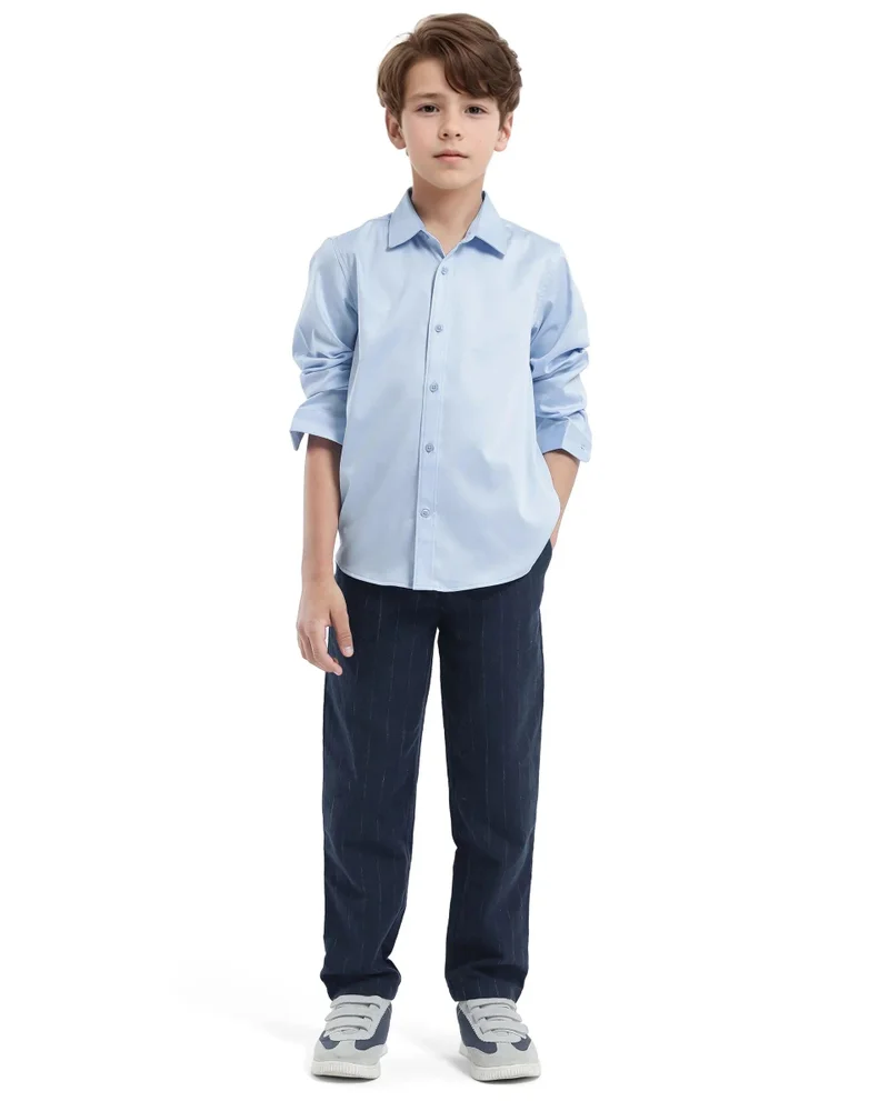 رير ونز Rare Ones Kids Holo Light Blue Cotton Blend Full Sleeve Button Solid Regular Fit Shirt